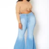 Vibrant Plus Size Retro Flare Raw Hem Denim Jean