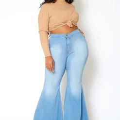 Vibrant Plus Size Retro Flare Raw Hem Denim Jean