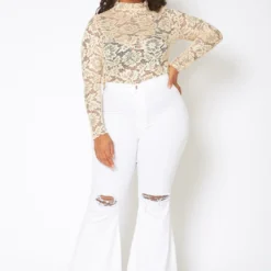 Vibrant Plus Size Knee Distressed Retro Bell Bottom Jean