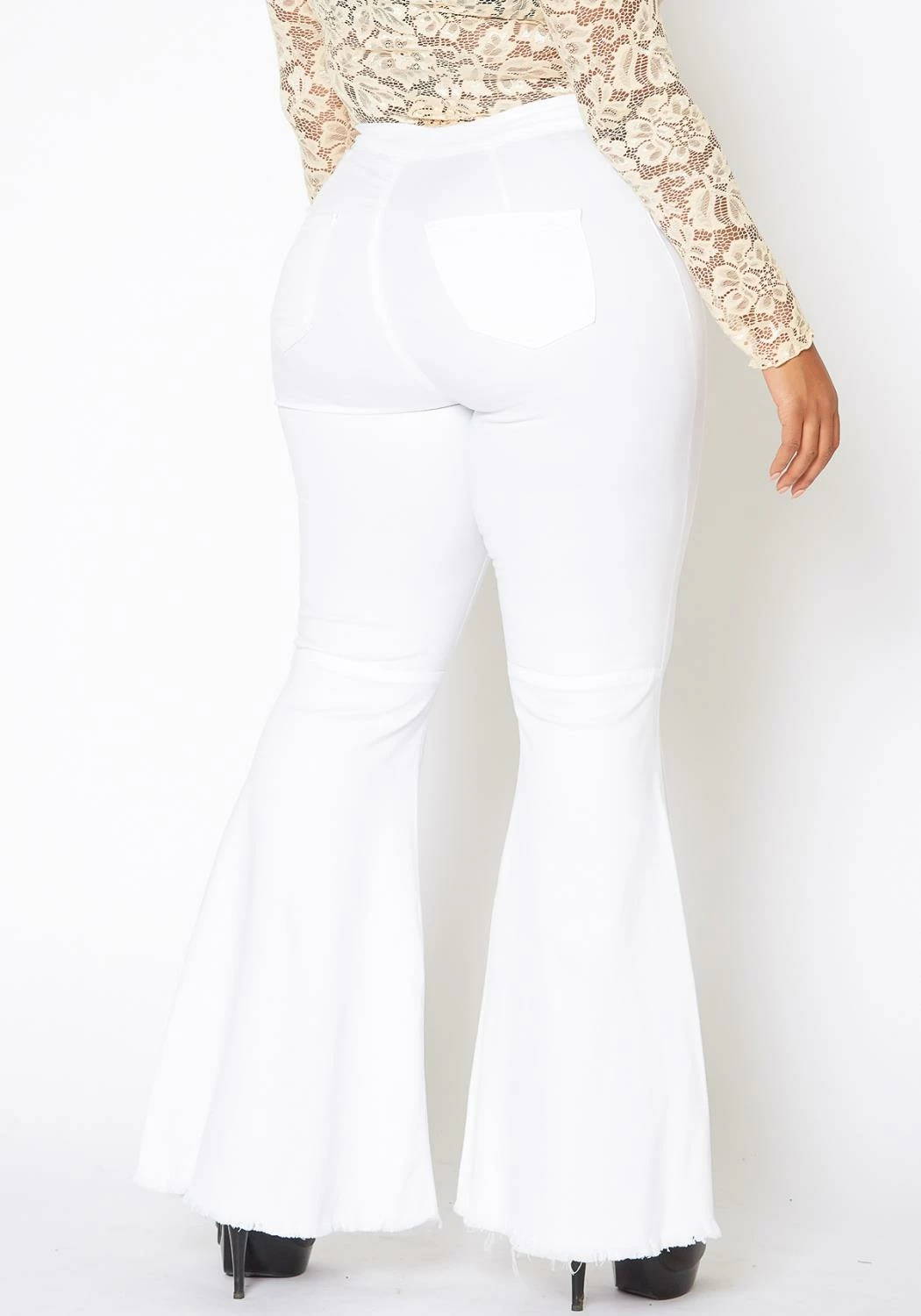 Vibrant Plus Size Knee Distressed Retro Bell Bottom Jean 4 Vibrant Plus Size Knee Distressed Retro Bell Bottom Jean - Image 4