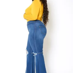 Vibrant Plus Size Knee Distressed Retro Bell Bottom Jean 7 Vibrant Plus Size Knee Distressed Retro Bell Bottom Jean -Radiant Drape Sales 2013666 938 1