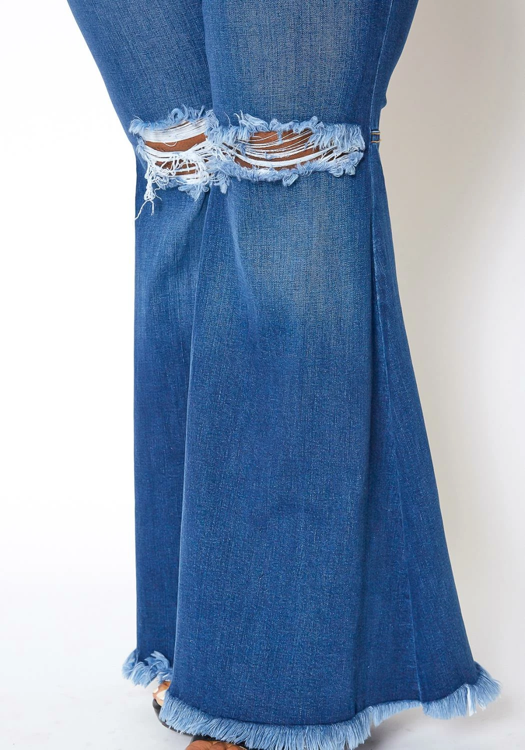 Vibrant Plus Size Knee Distressed Retro Bell Bottom Jean 5 Vibrant Plus Size Knee Distressed Retro Bell Bottom Jean - Image 5