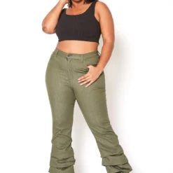 Vibrant Plus Size Womens Olive Ankle Scrunched Jean