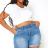 Vibrant Plus Size Blue Wash High Rise Denim Shorts