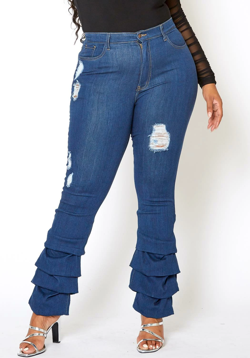 Vibrant Plus Size Womens Dark Wash Ankle Scrunched Jeans 2 Vibrant Plus Size Womens Dark Wash Ankle Scrunched Jeans - Image 2