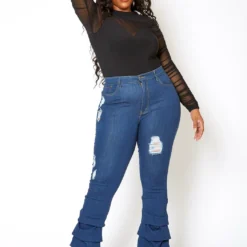 Vibrant Plus Size Womens Dark Wash Ankle Scrunched Jeans