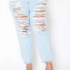Vibrant Plus Size Light Wash Destroyed Boyfriend Jeans