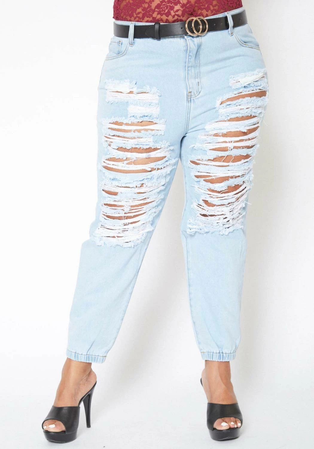 Vibrant Plus Size Light Wash Destroyed Boyfriend Jeans 2 Vibrant Plus Size Light Wash Destroyed Boyfriend Jeans - Image 2