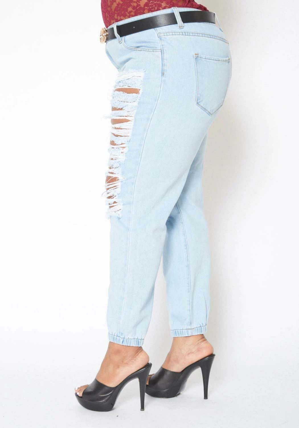 Vibrant Plus Size Light Wash Destroyed Boyfriend Jeans 3 Vibrant Plus Size Light Wash Destroyed Boyfriend Jeans - Image 3