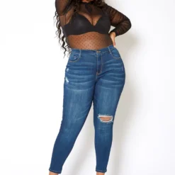 Vibrant Plus Size Classic Dark Wash Skinny Denim Jeans