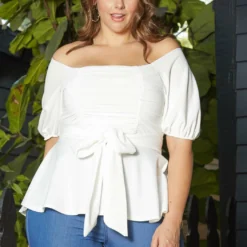 Asoph Plus Size Off Shoulder Chiffon Smocked Peplum Blouse -Radiant Drape Sales 2013727 135 0