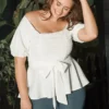 Asoph Plus Size Off Shoulder Chiffon Smocked Peplum Blouse
