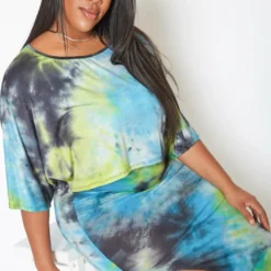 Asoph Plus Size Ocean Tie Dye Crop Top & Tank Midi Dress Set 9 Asoph Plus Size Ocean Tie Dye Crop Top & Tank Midi Dress Set -Radiant Drape Sales 2013731 003 6