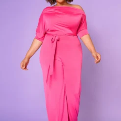 Asoph Plus Size Cold Shoulder Straight Leg Jumpsuit