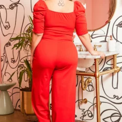 Asoph Plus Size Ruched Shoulder Puff Straight Jumpsuit -Radiant Drape Sales 2013817 110 3