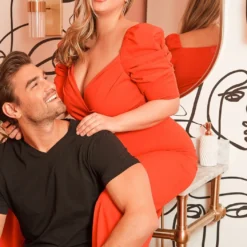 Asoph Plus Size Ruched Shoulder Puff Straight Jumpsuit