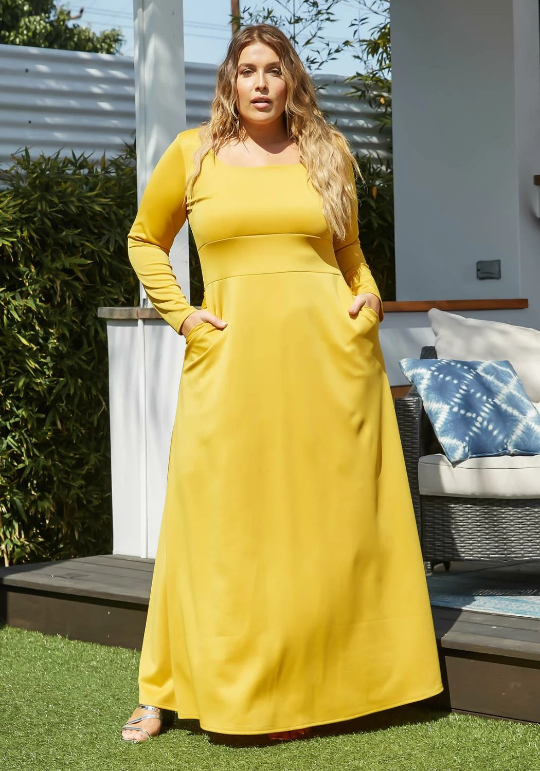 Plus Size Classic Square Neck Long Sleeve Maxi Dress 2 Plus Size Classic Square Neck Long Sleeve Maxi Dress - Image 2