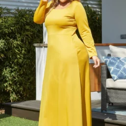 Plus Size Classic Square Neck Long Sleeve Maxi Dress 8 Plus Size Classic Square Neck Long Sleeve Maxi Dress -Radiant Drape Sales 2014193 159 2