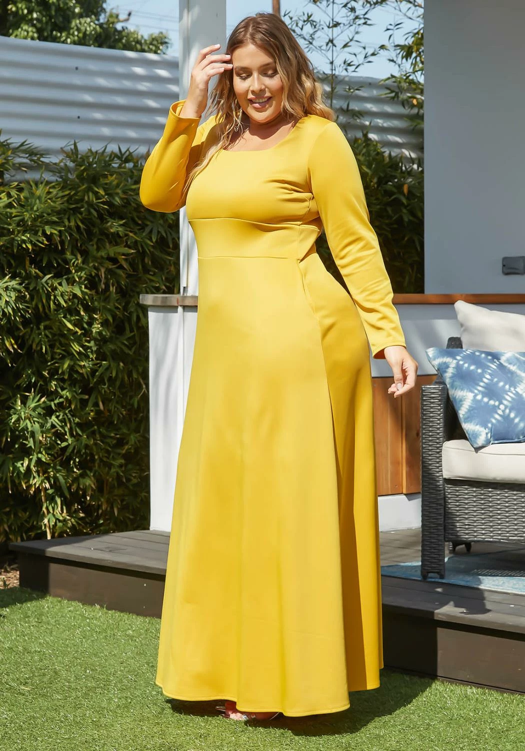 Plus Size Classic Square Neck Long Sleeve Maxi Dress 3 Plus Size Classic Square Neck Long Sleeve Maxi Dress - Image 3