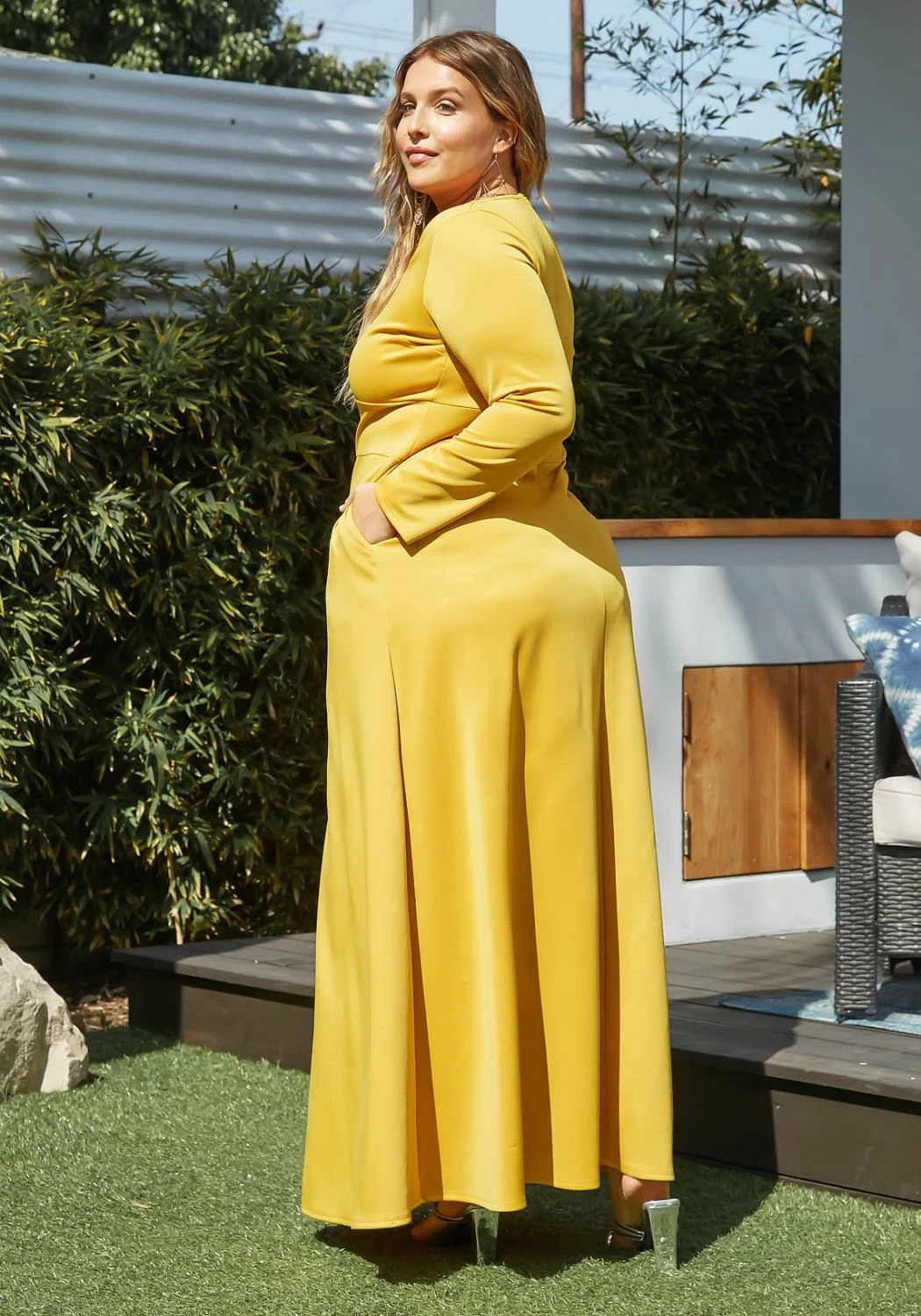 Plus Size Classic Square Neck Long Sleeve Maxi Dress 5 Plus Size Classic Square Neck Long Sleeve Maxi Dress - Image 5