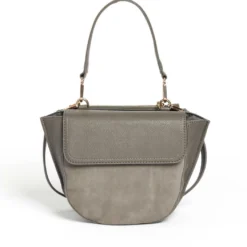 Executive Gray Suede Leather Contrast Crossbody Purse