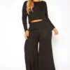 Asoph Plus Size Casual Cropped Sweater & Flare Legging Set