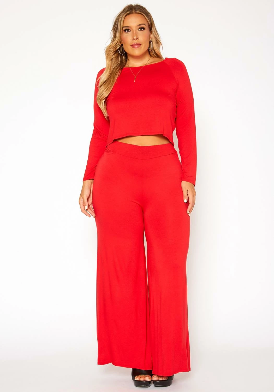 Asoph Plus Size Casual Cropped Sweater & Flare Legging Set 2 Asoph Plus Size Casual Cropped Sweater & Flare Legging Set - Image 2