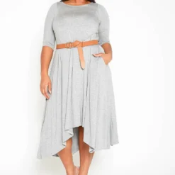 Asoph Plus Size Asymmetric Cut Fit & Flare Midi Dress