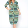 Asoph Plus Size 70s Boho Print Collar Midi Dress