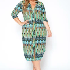 Asoph Plus Size 70s Boho Print Collar Midi Dress