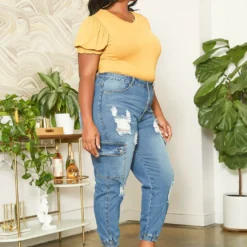 Asoph Plus Size Distressed Denim Cargo Mom Jeans -Radiant Drape Sales 2014689 003 2