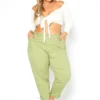 Asoph Plus Size Sage Green Utility Cargo Design Pants