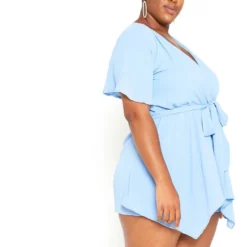 Asoph Plus Size Asymmetric Overlay Periwinkle Romper -Radiant Drape Sales 2014764 003 2