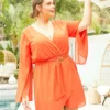 Asoph Plus Size Flowy Red Long Sleeve Mini Dress