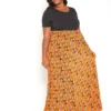 Asoph Plus Size Old Fashion Print Fit & Flare Maxi Dress