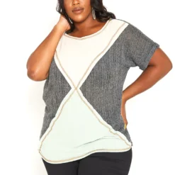 Asoph Plus Size Color Block Light Summer Knit Top