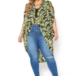 Asoph Plus Size Camo Print Tie Front Cardigan -Radiant Drape Sales 2015134 125 0