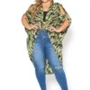 Asoph Plus Size Camo Print Tie Front Cardigan