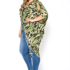 Asoph Plus Size Camo Print Tie Front Cardigan -Radiant Drape Sales 2015134 125 2
