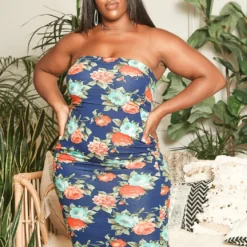 Asoph Plus Size Antique Floral Print Bodycon Tube Dress -Radiant Drape Sales 2015222 117 0