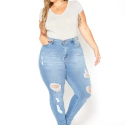 Vibrant Plus Size Light Denim Distressed Skinny Ankle Jeans -Radiant Drape Sales 2015372 938 1