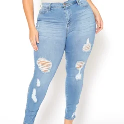 Vibrant Plus Size Light Denim Distressed Skinny Ankle Jeans -Radiant Drape Sales 2015372 938 2