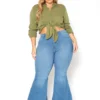 Vibrant Plus Size Classic Wash High Waist Bell Bottom Jeans