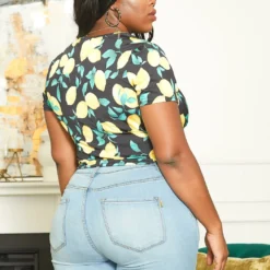 Asoph Plus Size Lemon Print V Neck Top -Radiant Drape Sales 2015467 001 3