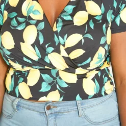 Asoph Plus Size Lemon Print V Neck Top -Radiant Drape Sales 2015467 001 4