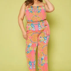 Plus Size Multi Print Tube Jumpsuit