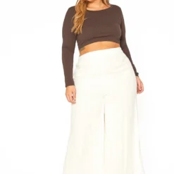 ENCREME Plus Size Shimmer Hinted Wide Leg Pants