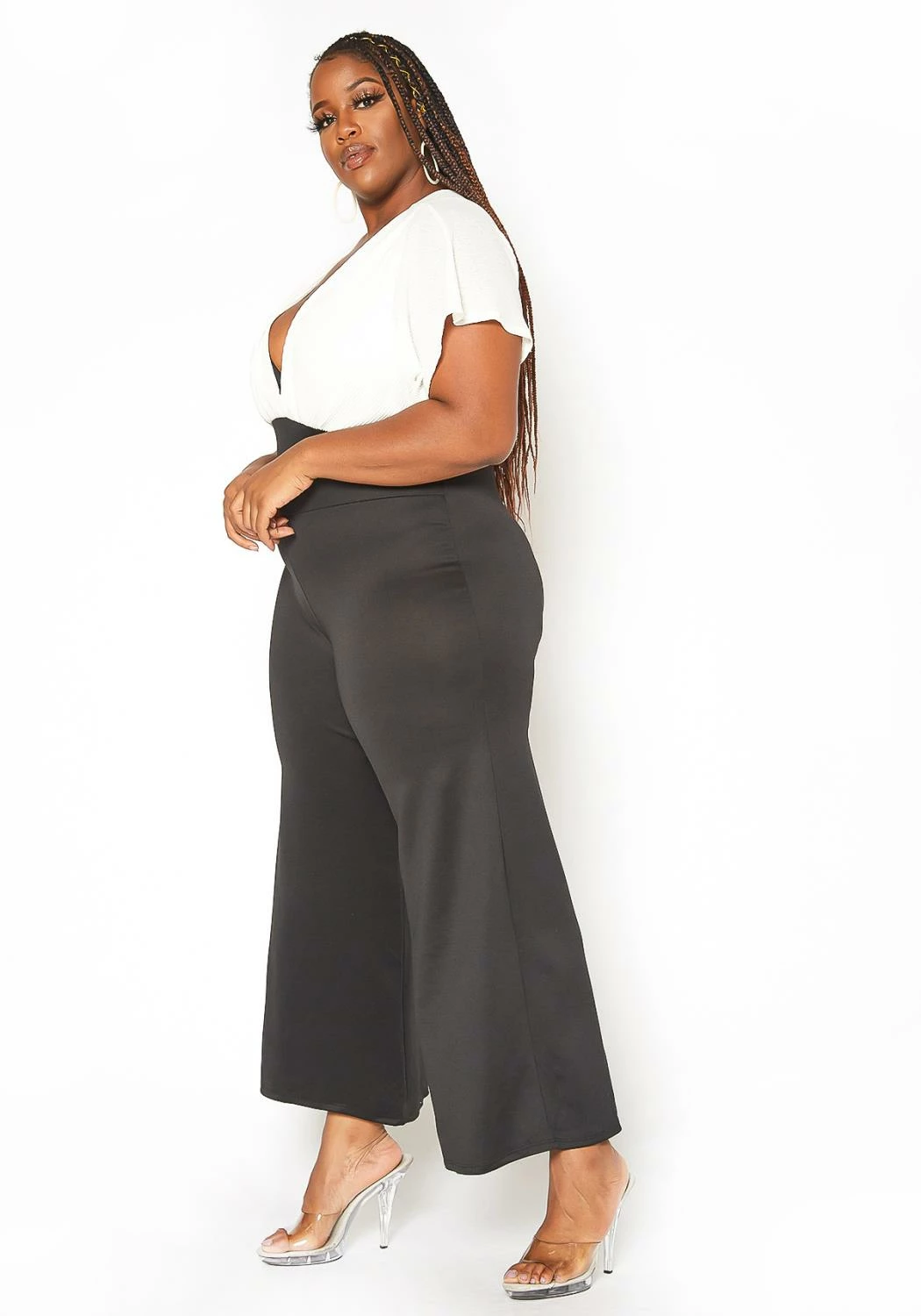 Asoph Plus Size Ribbed Knit Contrast Angel Sleeve Jumpsuit 3 Asoph Plus Size Ribbed Knit Contrast Angel Sleeve Jumpsuit - Image 3