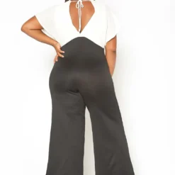 Asoph Plus Size Ribbed Knit Contrast Angel Sleeve Jumpsuit 8 Asoph Plus Size Ribbed Knit Contrast Angel Sleeve Jumpsuit -Radiant Drape Sales 2016036 135 3