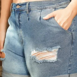 Vibrant Plus Size Light Denim Distressed Shorts -Radiant Drape Sales 2016040 938 5